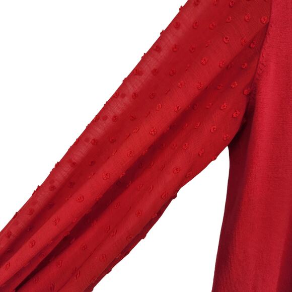 Cece Women's Red Mock Neck Clip Dot Sheer Long Sleeve Sweater Top Size Medium - Picture 3 of 7